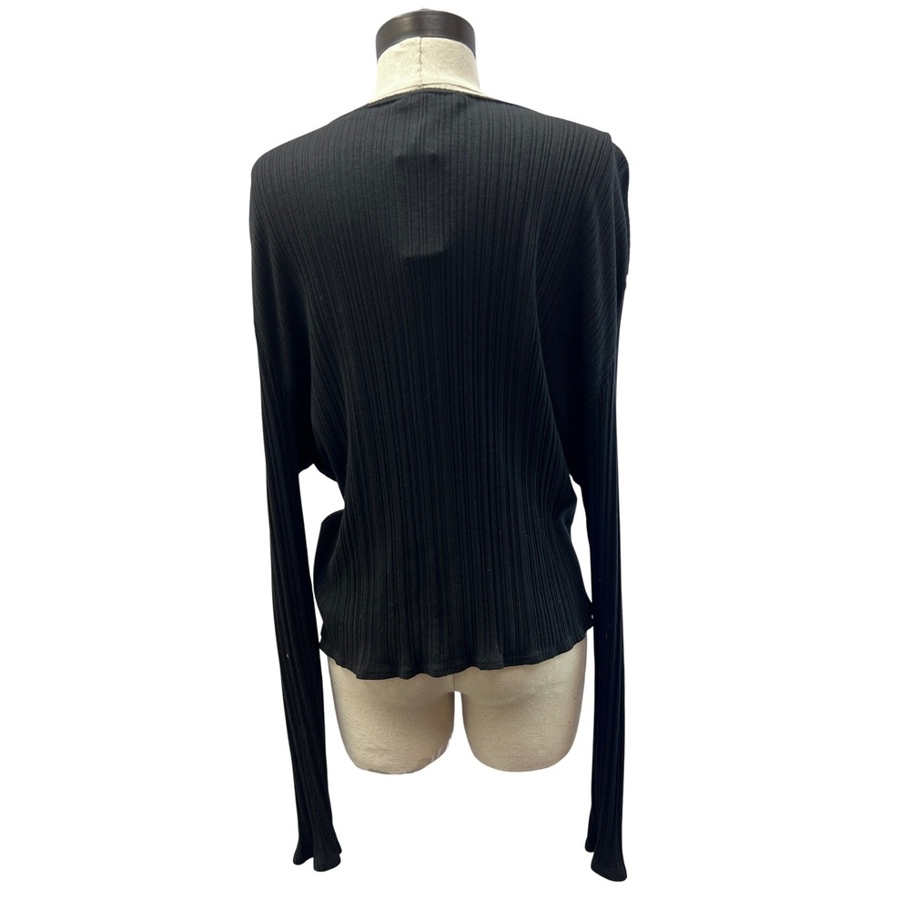 Vince Ribbed Wrap Top Womens XXL Black Excellent Cotton Modal Long Sleeve - Picture 2 of 7
